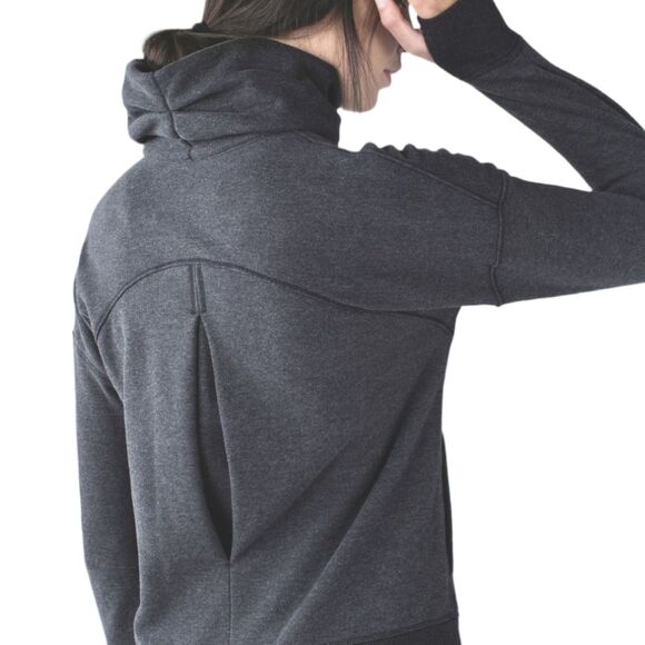 Lululemon Hug It Out Full Zip Sweater Funnel Neck Heathered Black/Grey 12 - Picture 2 of 16